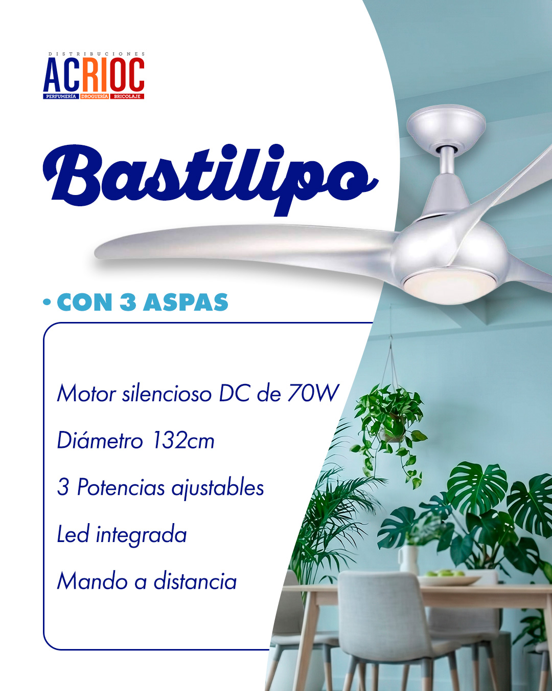 Ventilador BASTILIPO · 3 aspas