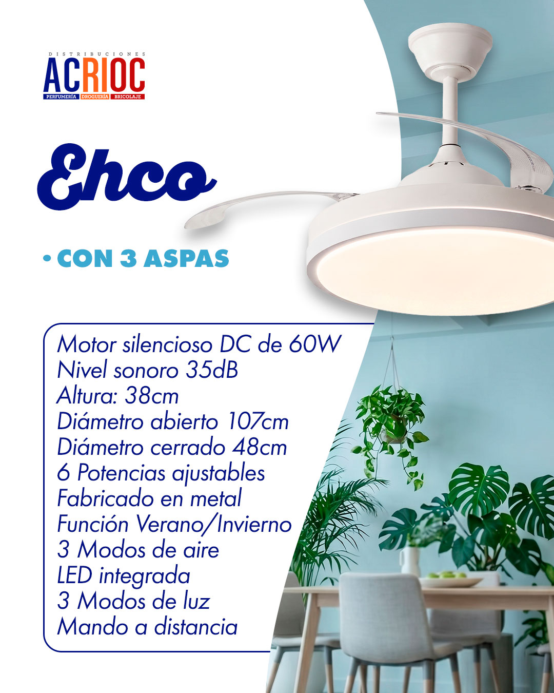 Nuevo ventilador de techo EHCO 7032 WH